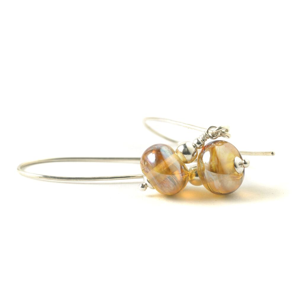 Long Pale Gold Lampwork Glass Earrings