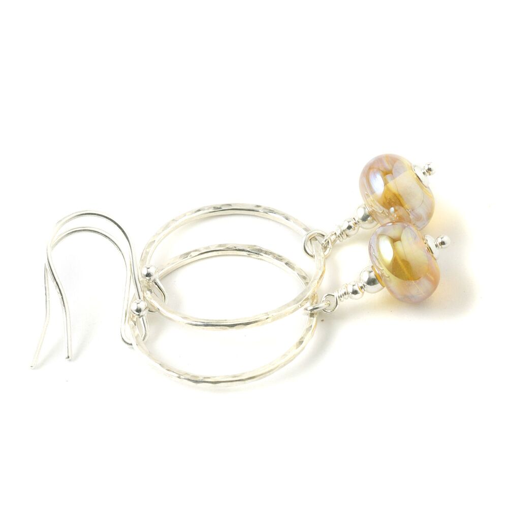 Metallic Gold Lampwork Glass and Sterling Silver Hoop Earrings