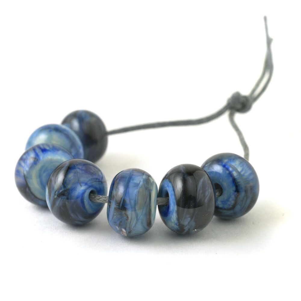 Blue Ink Handmade Lampwork Glass Bead Set