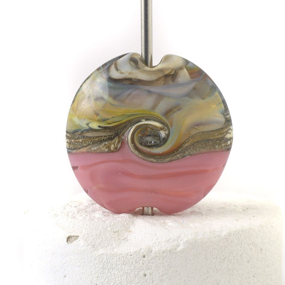 Raku Pink Lampwork Glass Focal Bead