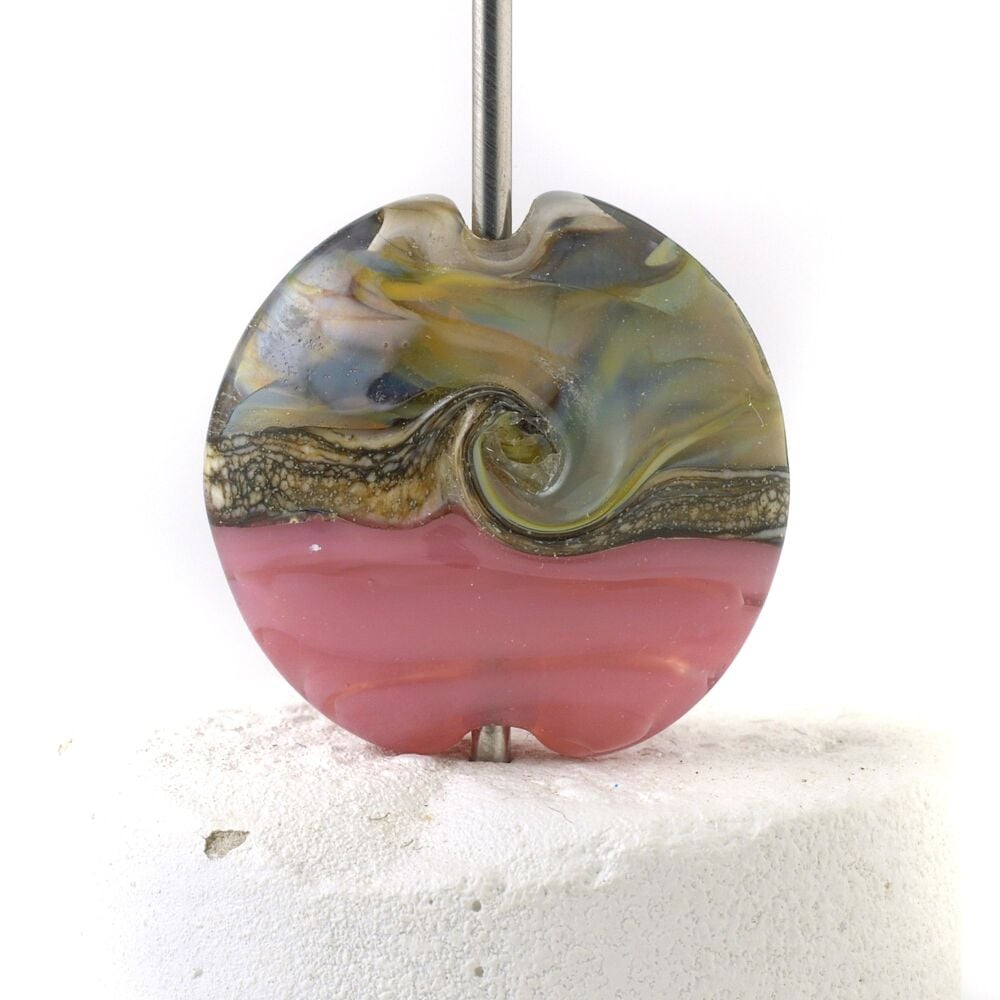 Raku Pink Lampwork Glass Focal Bead