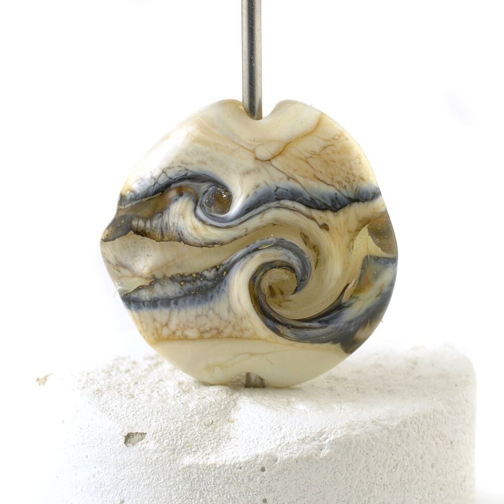 Twisted Ivory Pebble Lampwork Glass Focal Bead