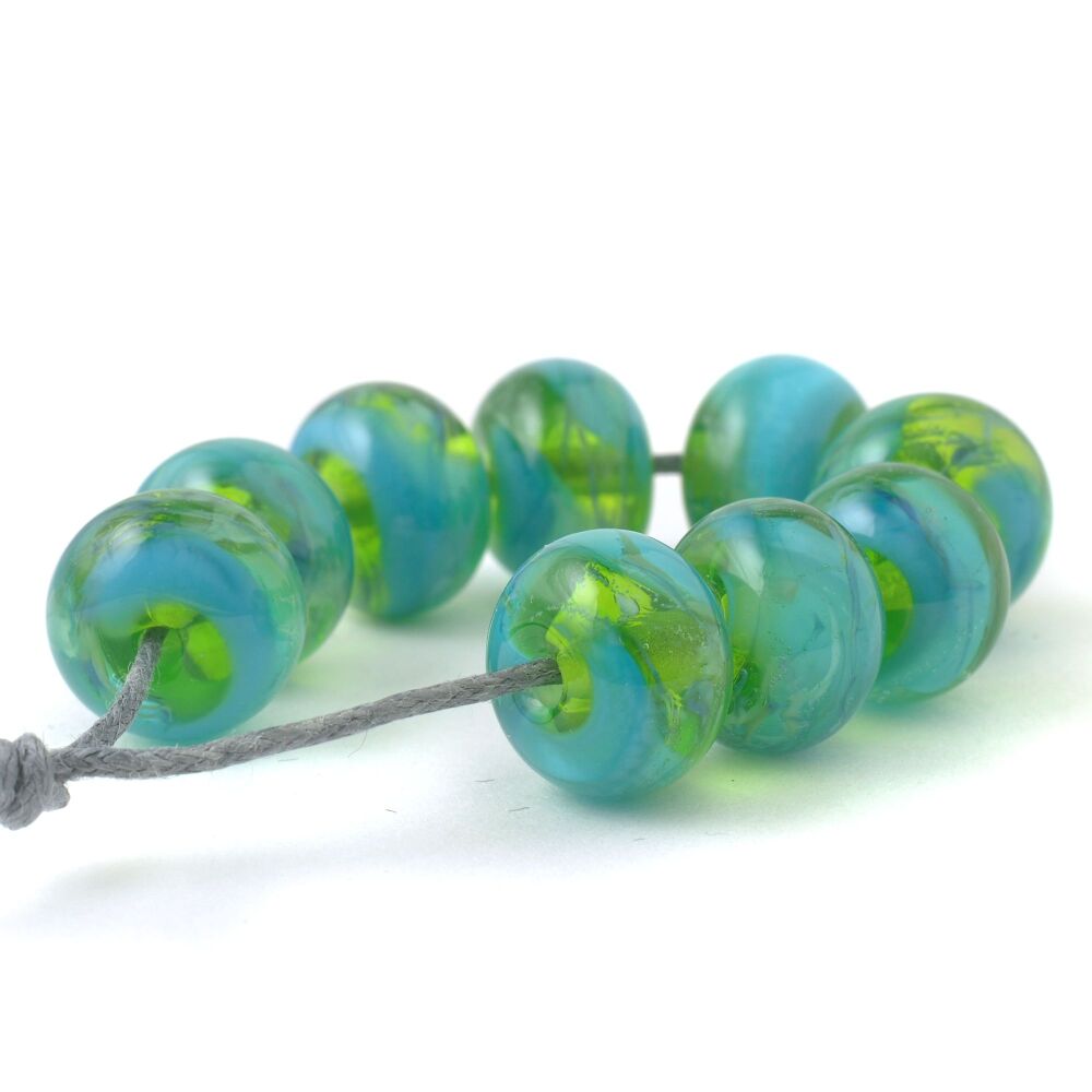 Aqua Spring Handmade Lampwork Glass Bead Set