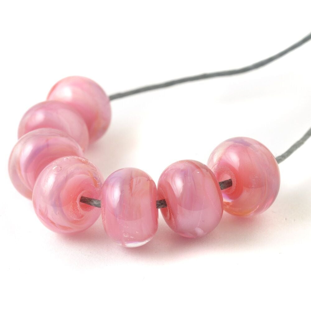 Pearly Pink Handmade Lampwork Glass Bead Set