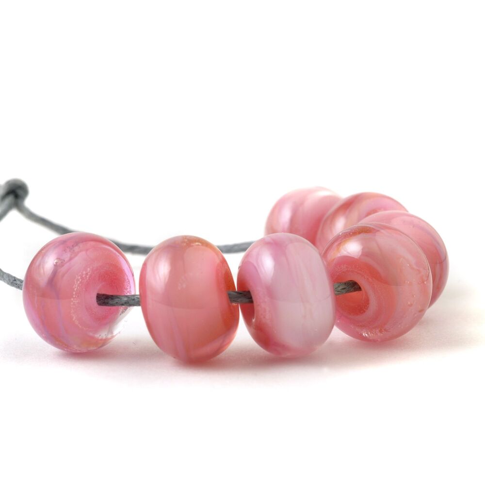 Pearly Pink Handmade Lampwork Glass Bead Set