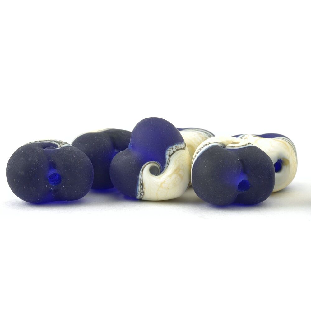 Dark Blue and Ivory Lampwork Glass Heart Bead