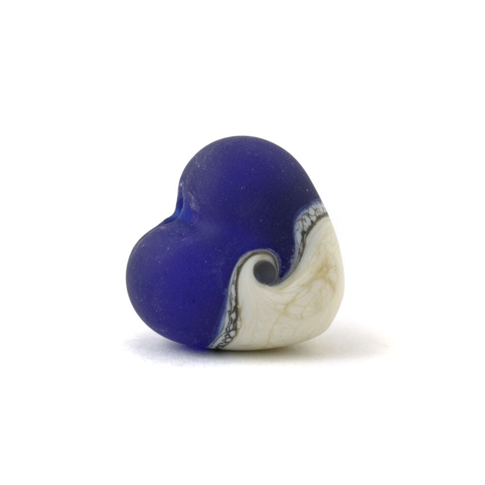 Dark Blue and Ivory Lampwork Glass Heart Bead