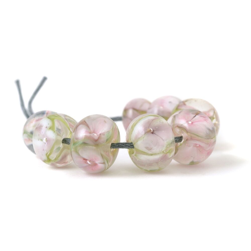 Pale Pink Floral Lampwork Glass Bead Set