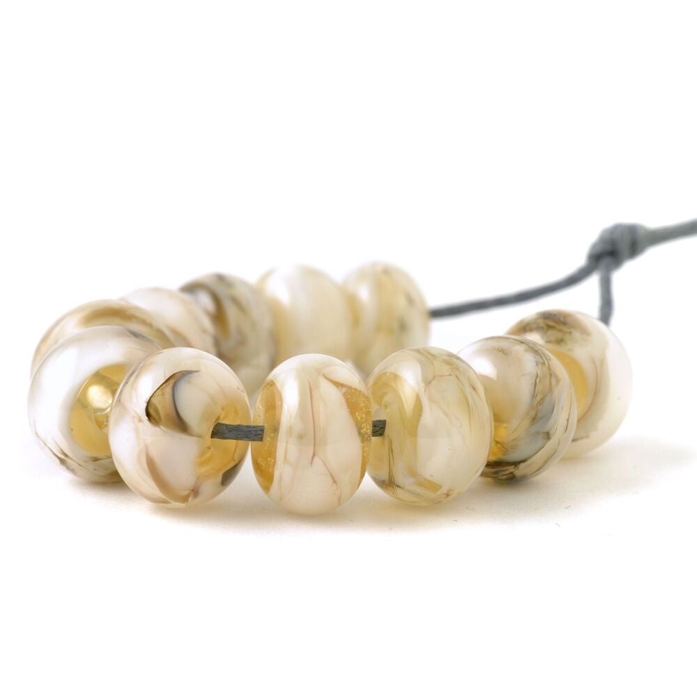 Beige Cream Handmade Lampwork Glass Bead Set