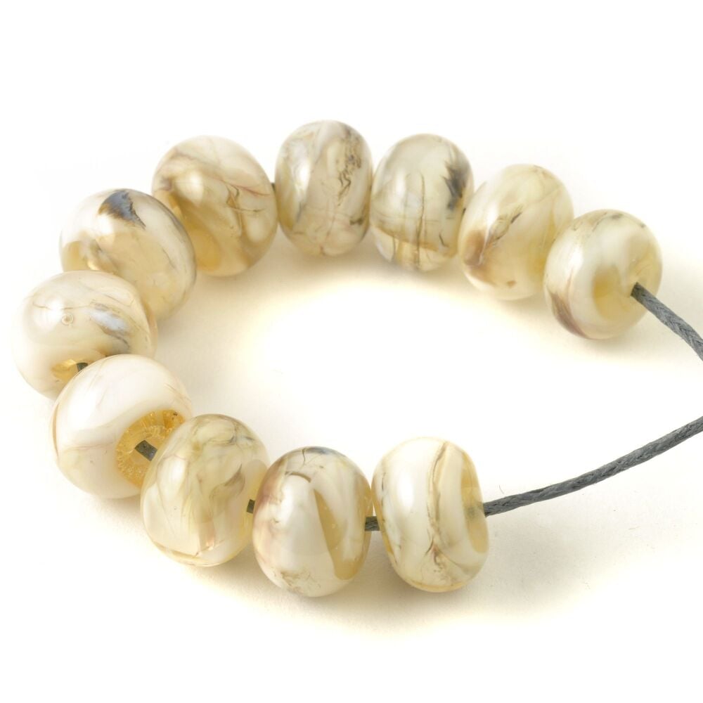 Beige Cream Handmade Lampwork Glass Bead Set