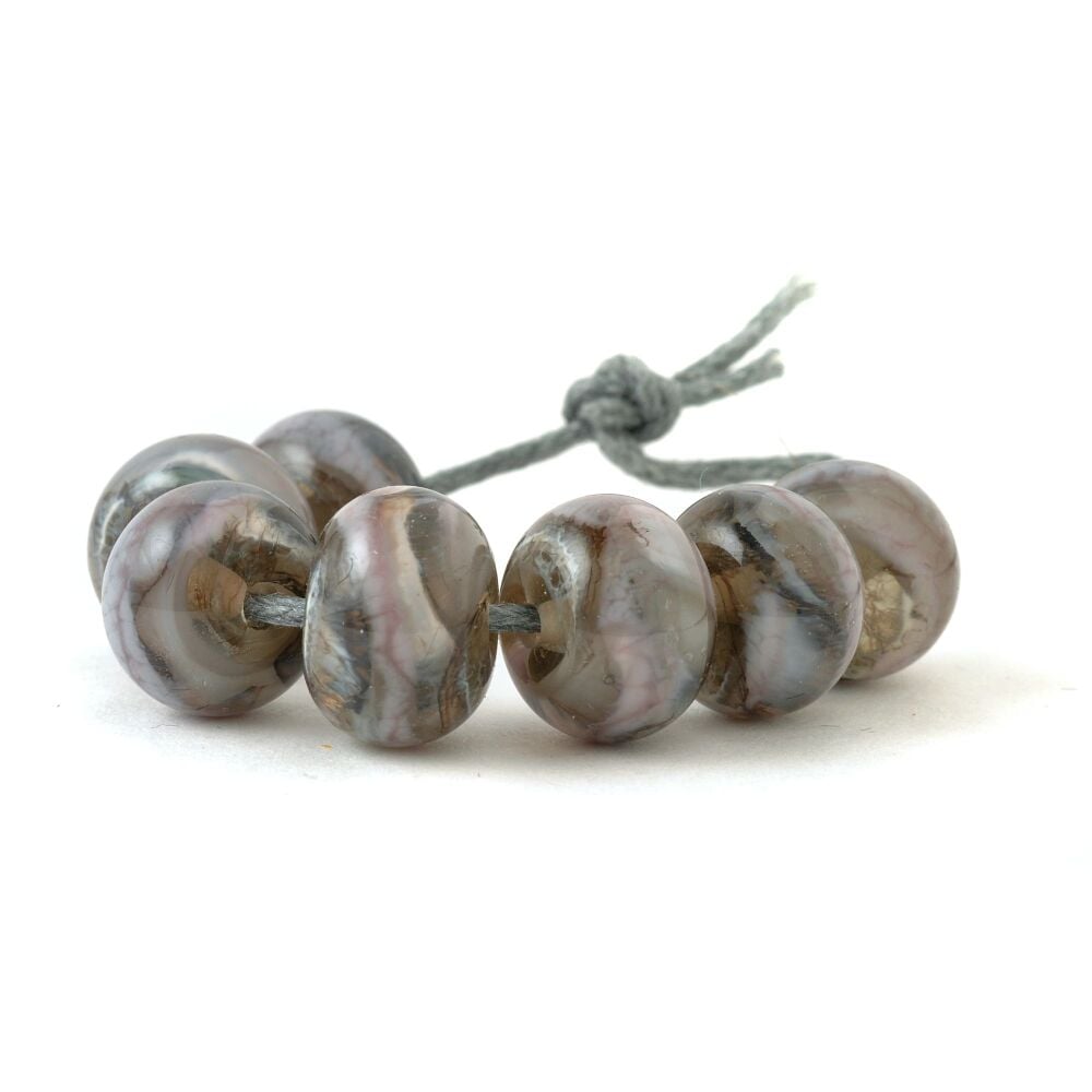 Mauve Grey Handmade Lampwork Glass Bead Set