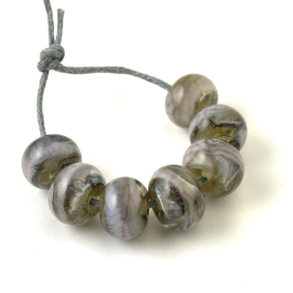 Mauve Grey Handmade Lampwork Glass Bead Set