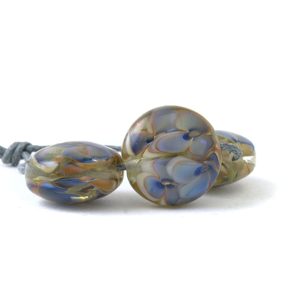 Violet Blue Floral Lampwork Glass Bead Set