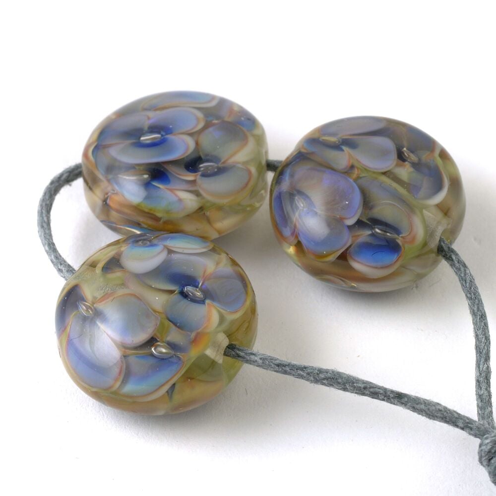 Violet Blue Floral Lampwork Glass Bead Set