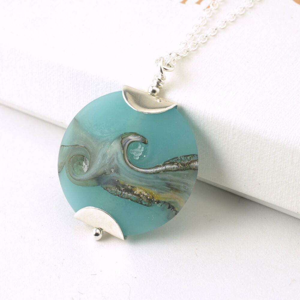 Sea Blue Lampwork Glass Pendant Necklace