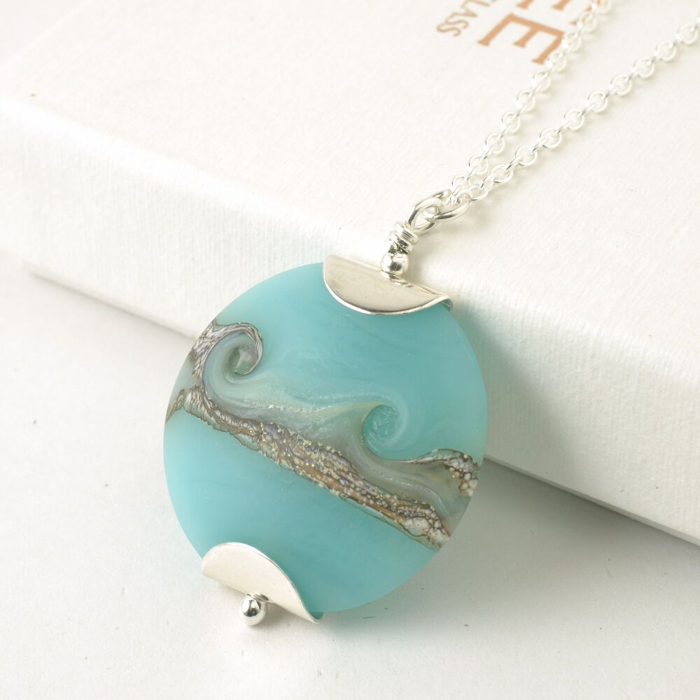 Sea Blue Lampwork Glass Pendant Necklace (1)
