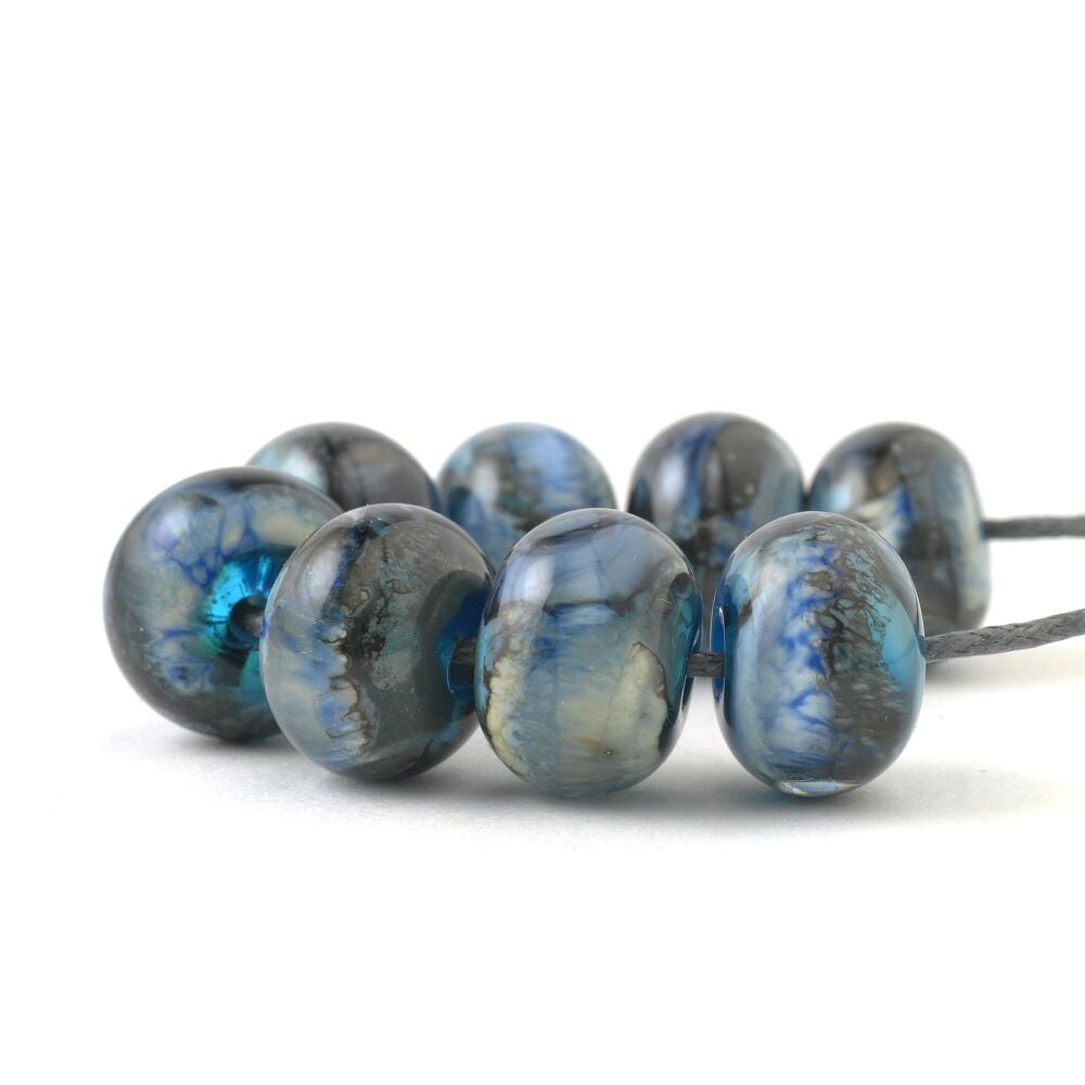 Deep Dark Blue Handmade Lampwork Glass Bead Set