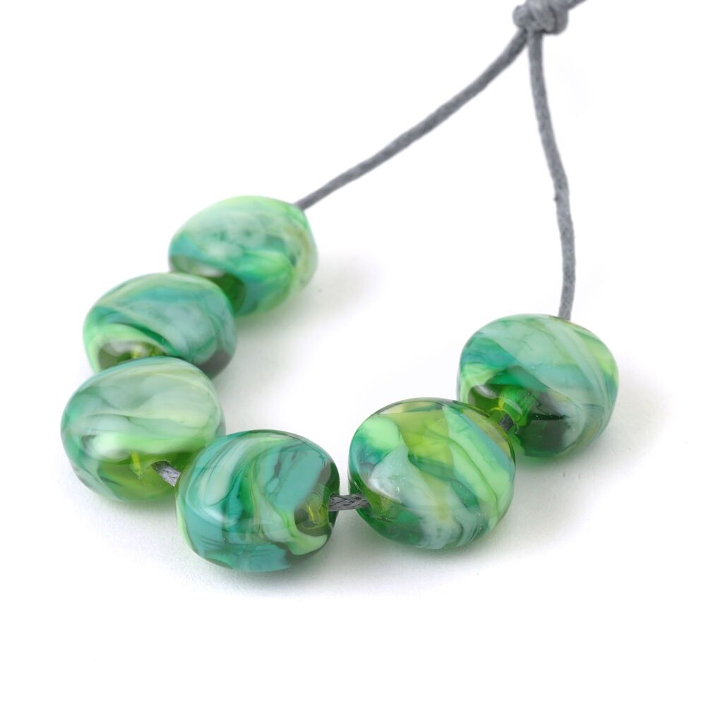 Tropical Green Handmade Lampwork Glass Pressed Bead Set
