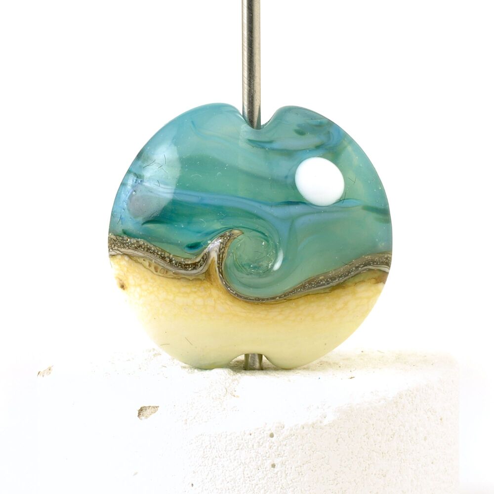 Aqua Moon Lampwork Glass Focal Bead
