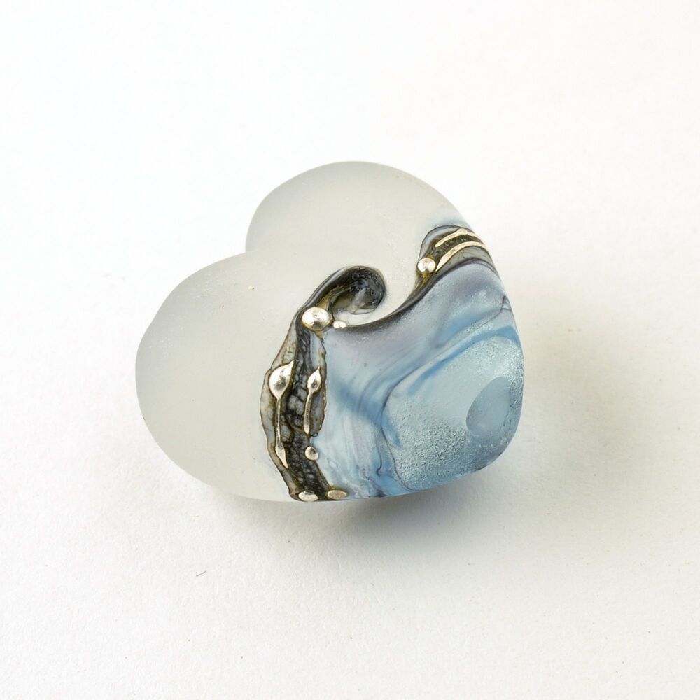 Frosted Denim Heart Lampwork Focal Bead