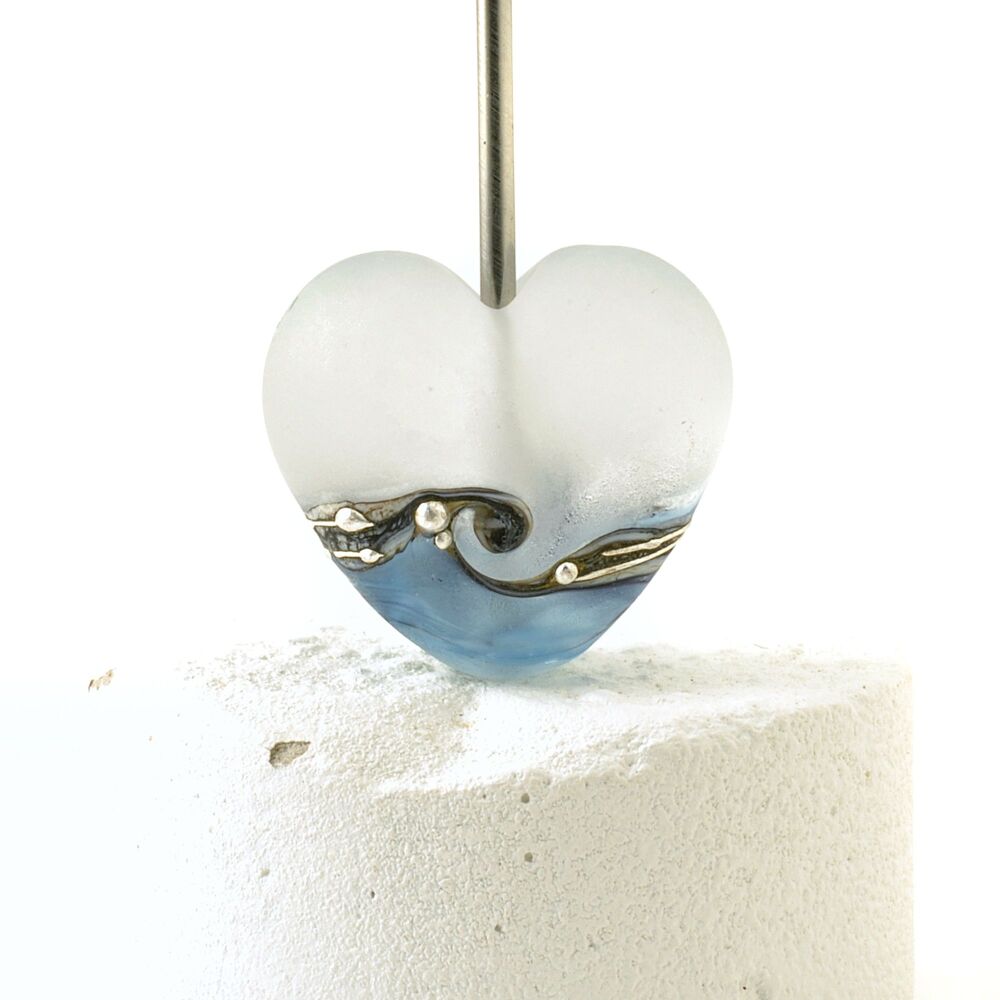 Frosted Denim Heart Lampwork Focal Bead