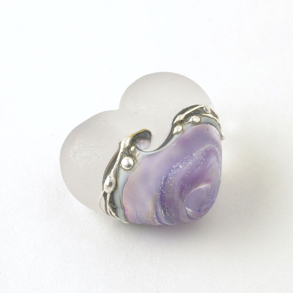 Frosted Violet Heart Lampwork Focal Bead