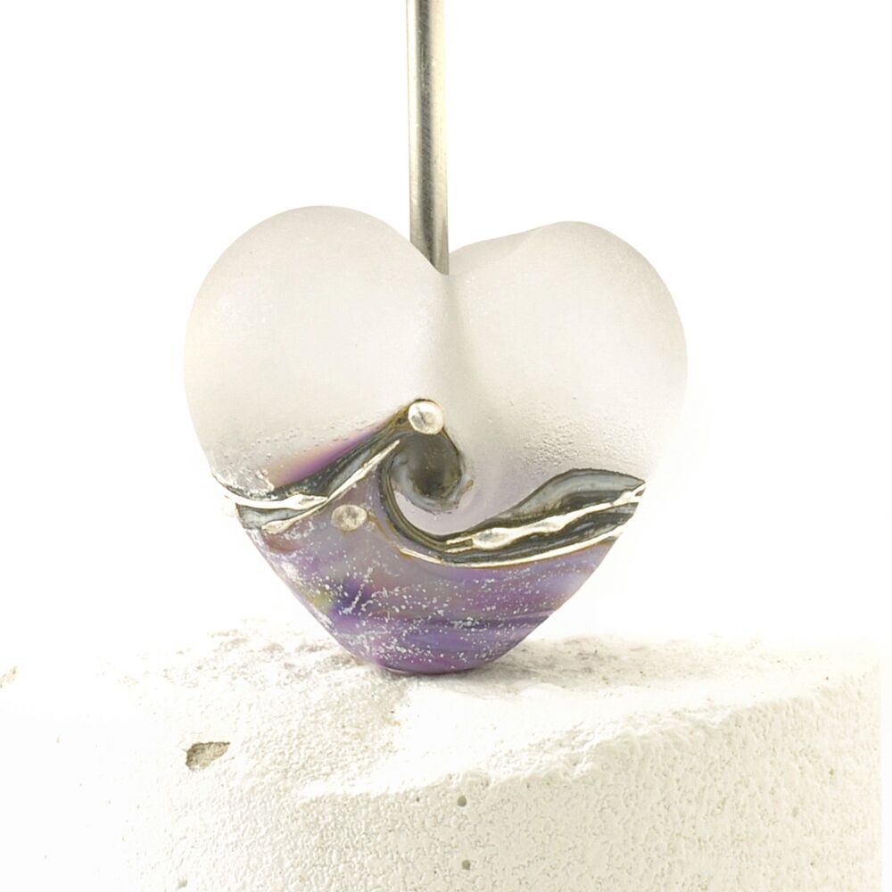 Frosted Violet Heart Lampwork Focal Bead