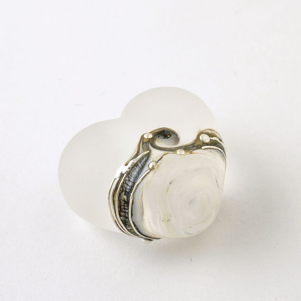 Frosted Vanilla Heart Lampwork Focal Bead