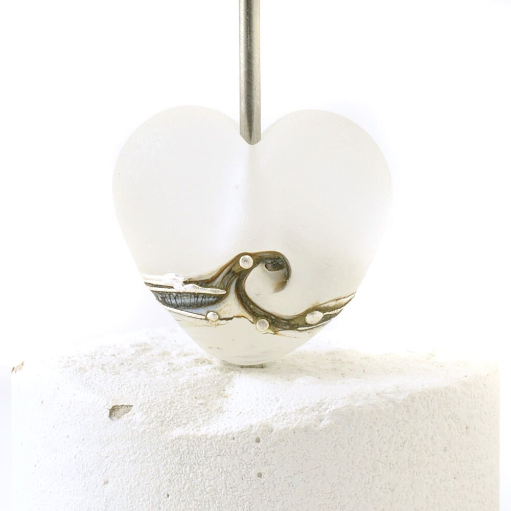 Frosted Vanilla Heart Lampwork Focal Bead