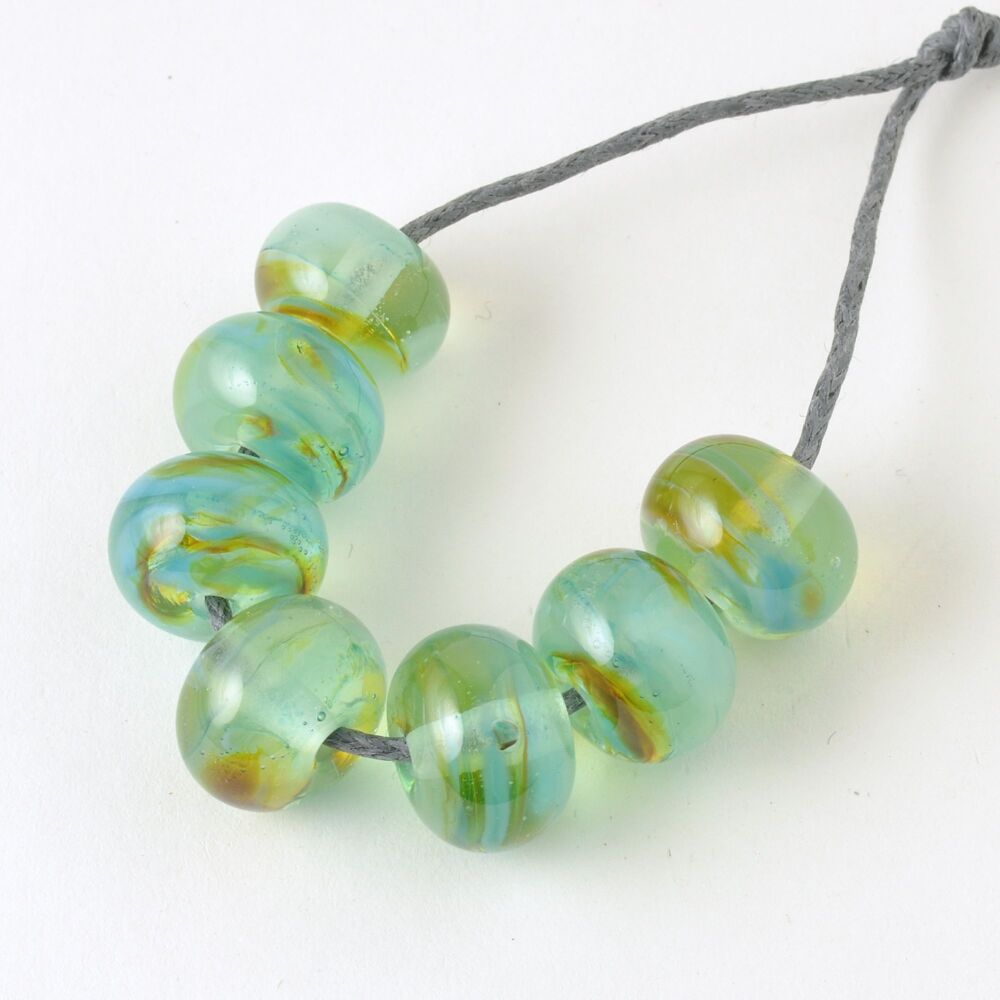 Clear Aqua Green Handmade Lampwork Glass Bead Set
