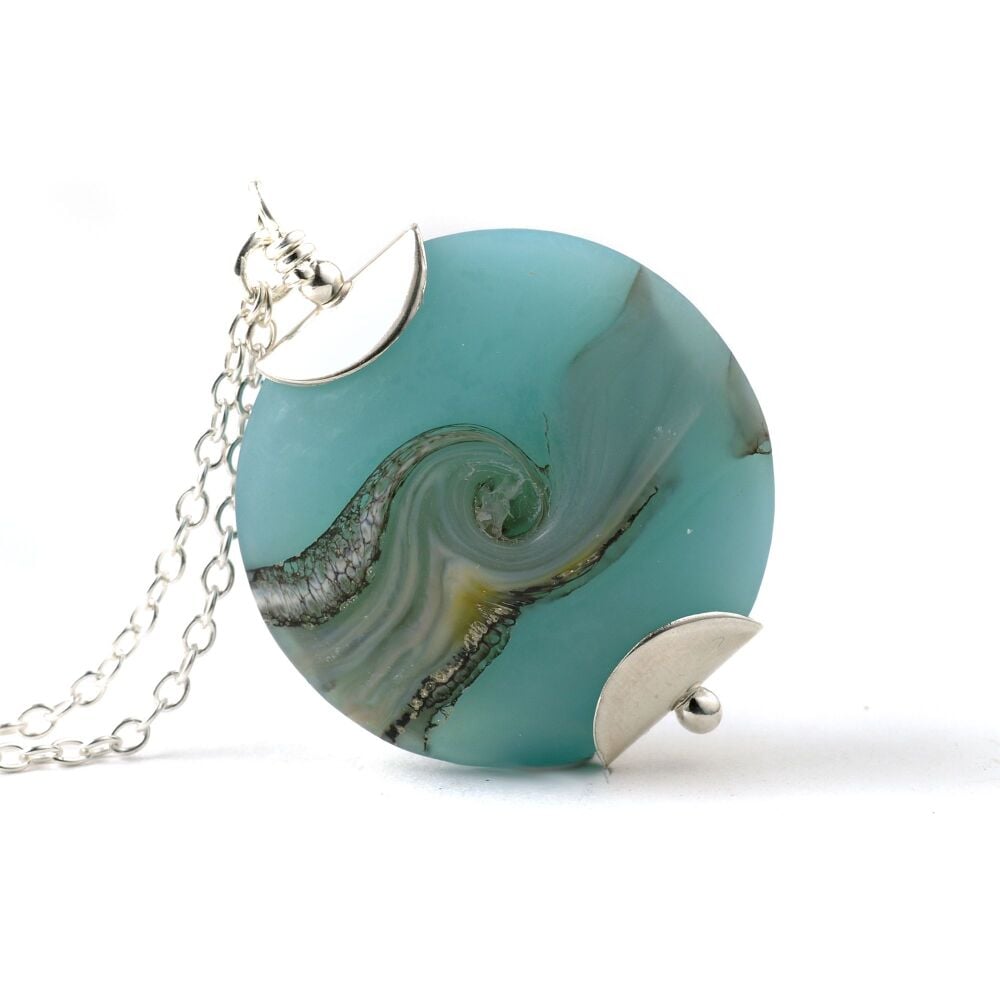 Sea Blue Lampwork Glass Pendant Necklace