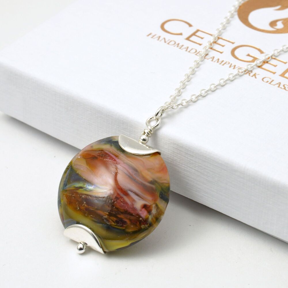 Raspberry Moor Lampwork Glass Pendant Necklace