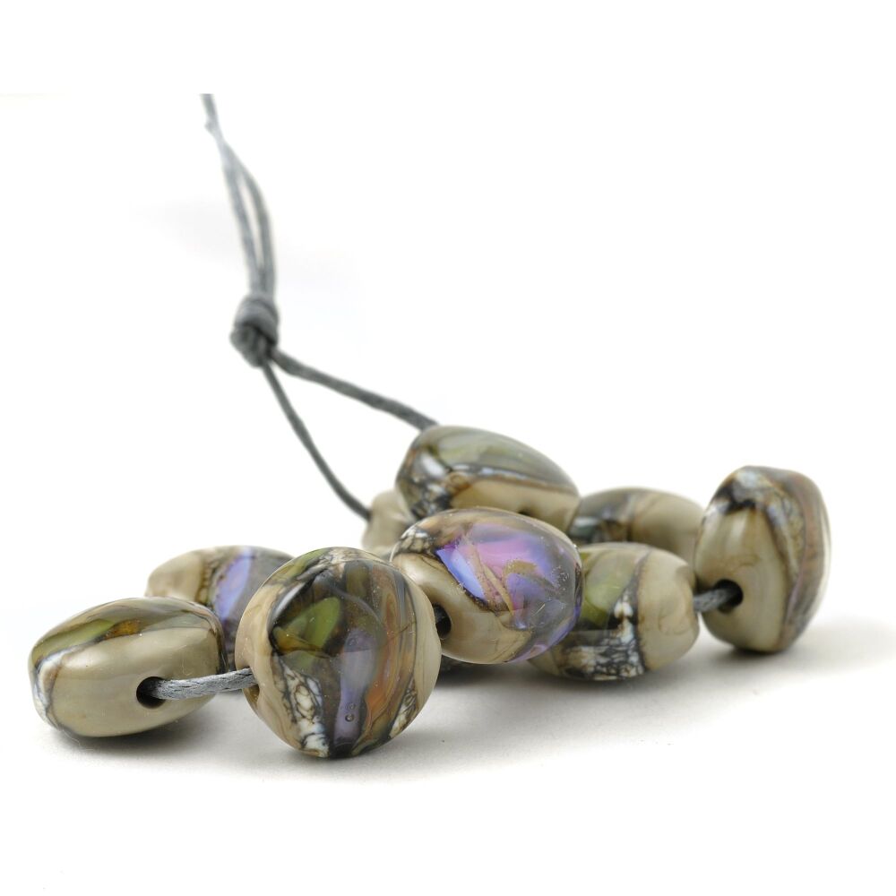Mystic Earth Handmade Lampwork Glass Pressed Bead Set