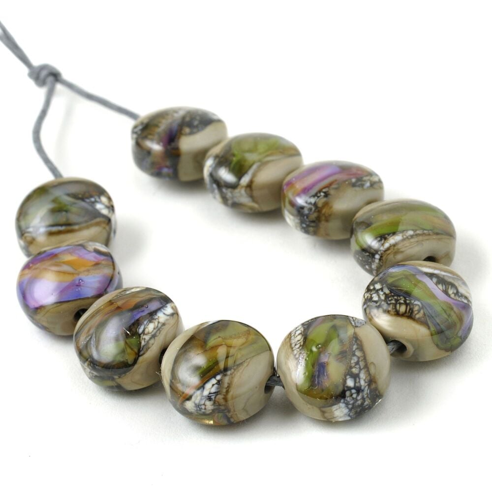 Mystic Earth Handmade Lampwork Glass Pressed Bead Set