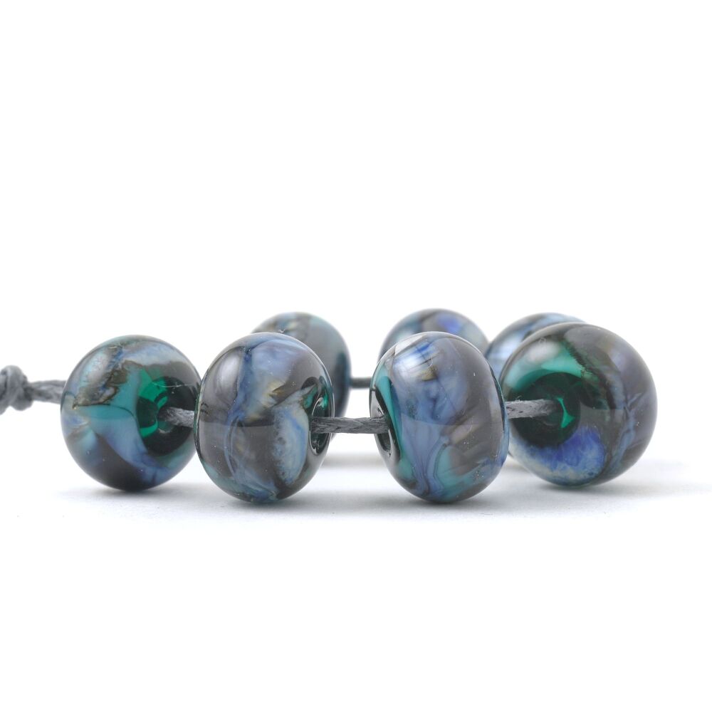 Indigo Teal Handmade Lampwork Glass Bead Set