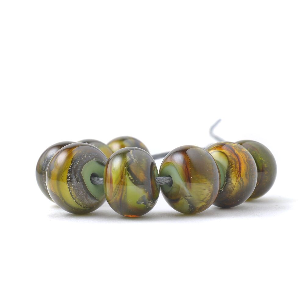 Acorn Green Lampwork Glass Bead Set
