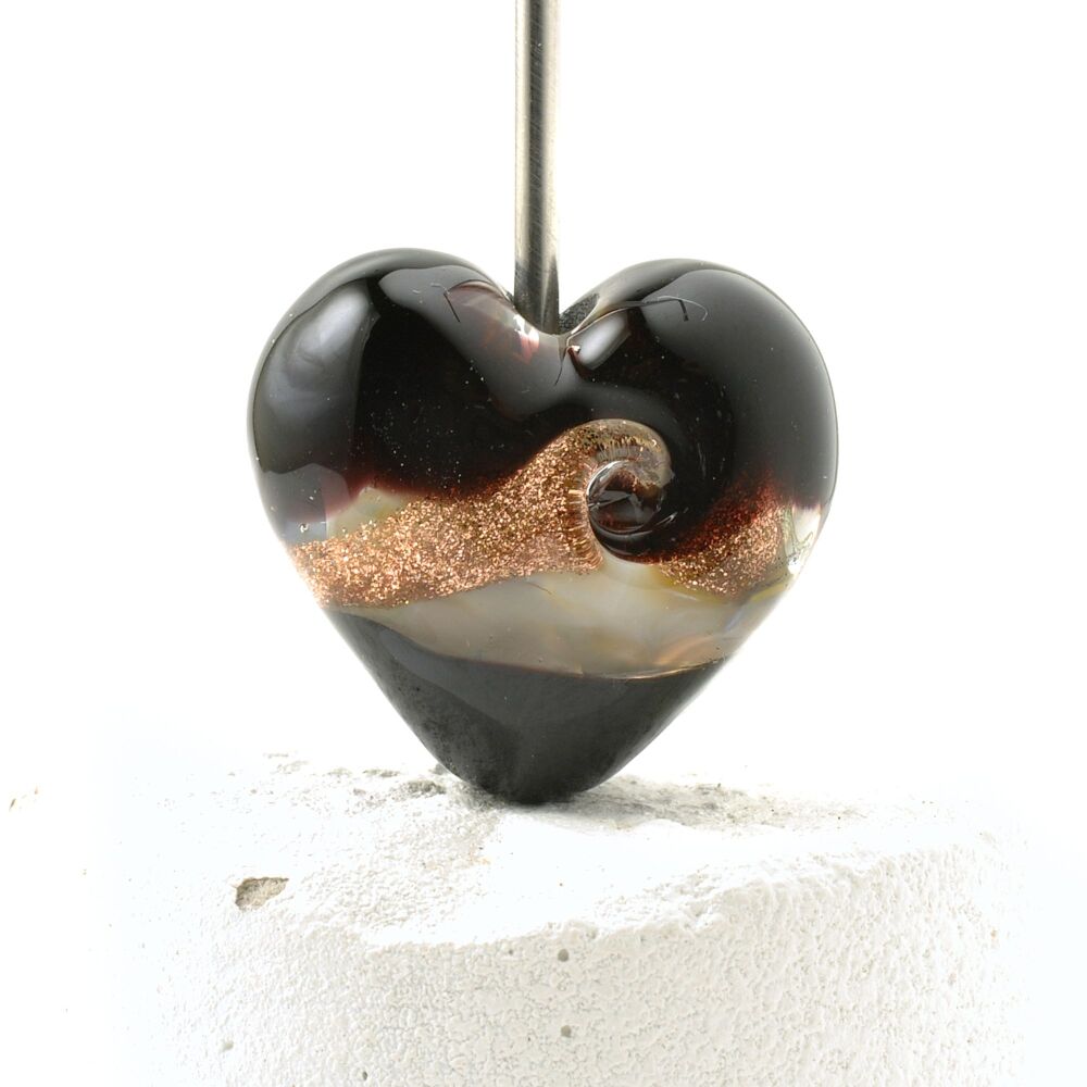 Black Glimmer Lampwork Heart Focal Bead