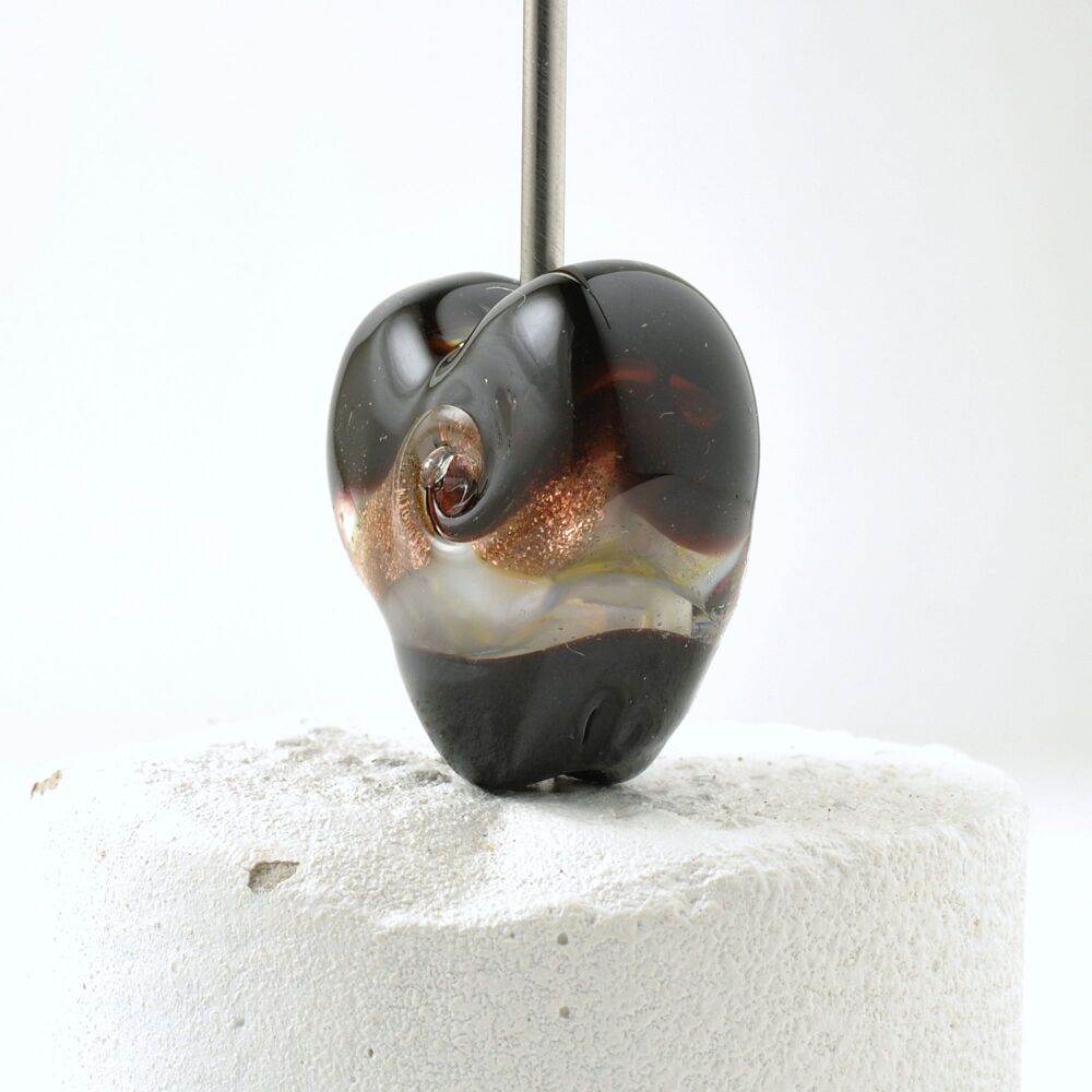 Black Glimmer Lampwork Heart Focal Bead