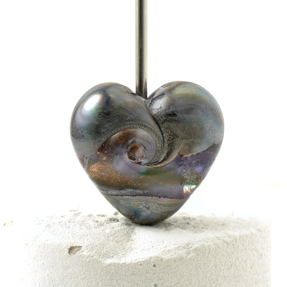 Purple Metal Lampwork Heart Focal Bead