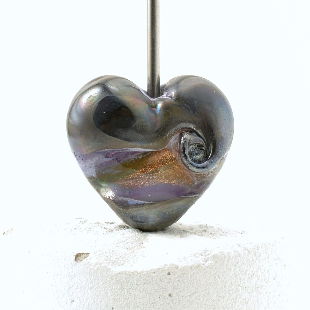 Purple Metal Lampwork Heart Focal Bead