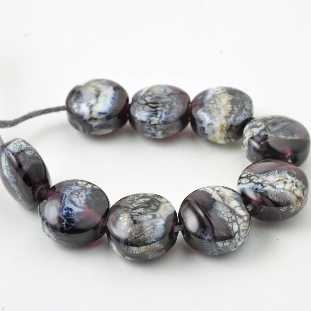 Blackberry Stone Lampwork Glass Pressed Bead Set