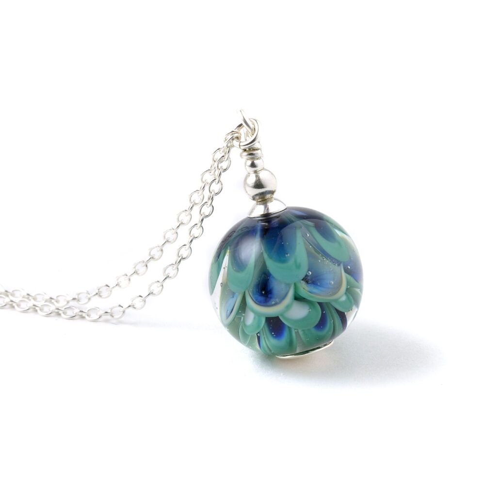 Teal Blue Bubbles Lampwork Glass Necklace