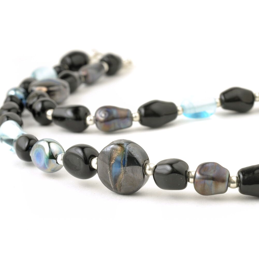 Dark Handmade Lampwork Beaded Glass Necklace