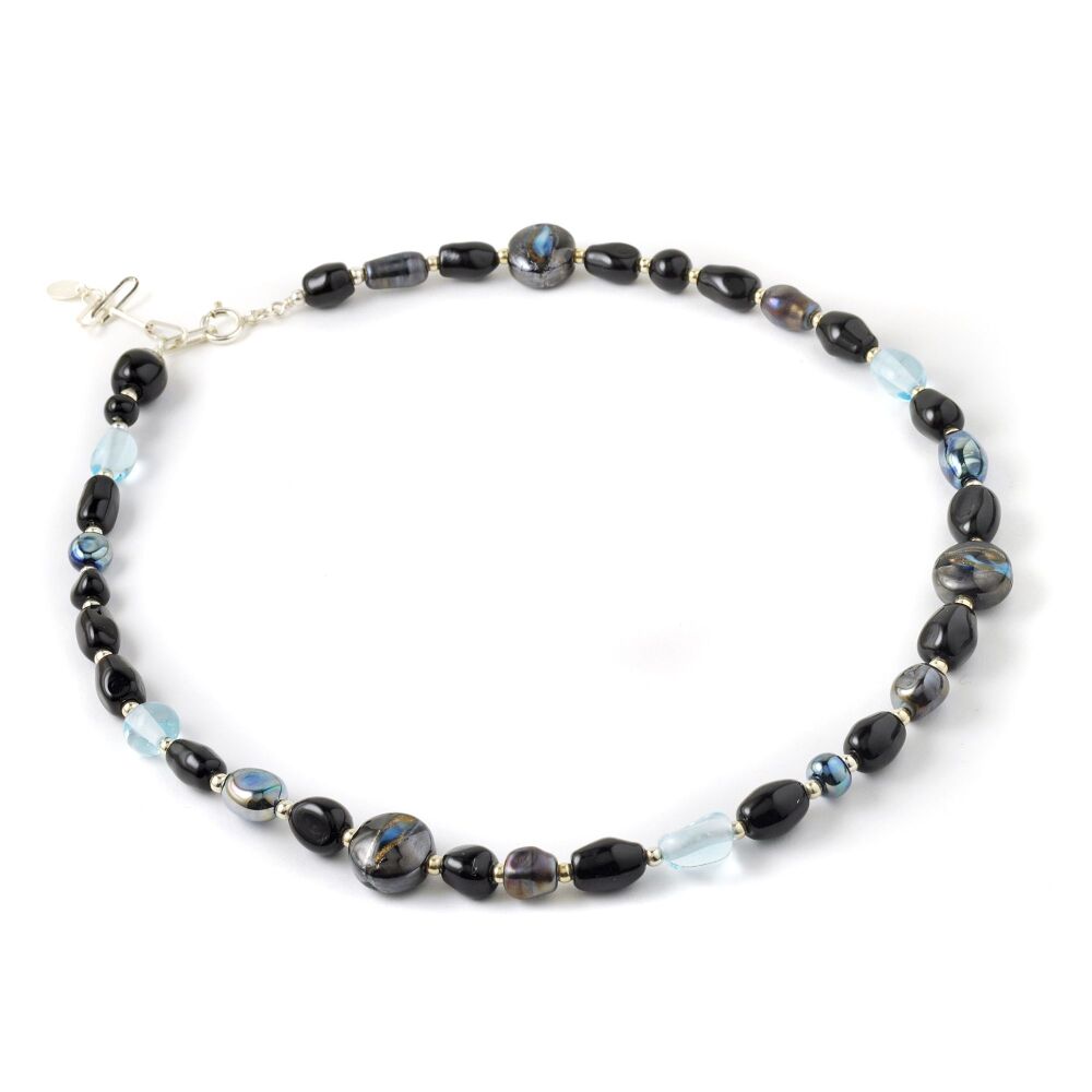 Dark Handmade Lampwork Beaded Glass Necklace