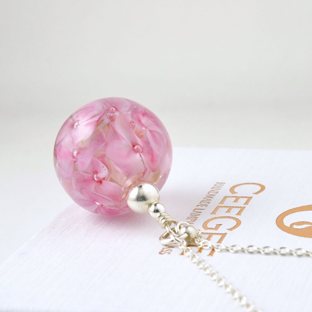 Pink Long Lampwork Glass Flower Necklace