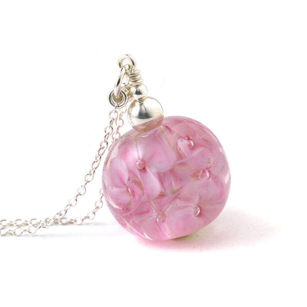Pink Long Lampwork Glass Flower Necklace