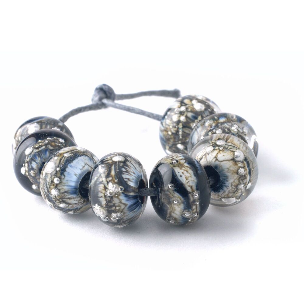 Dark Silver Lampwork Glass Bead Set