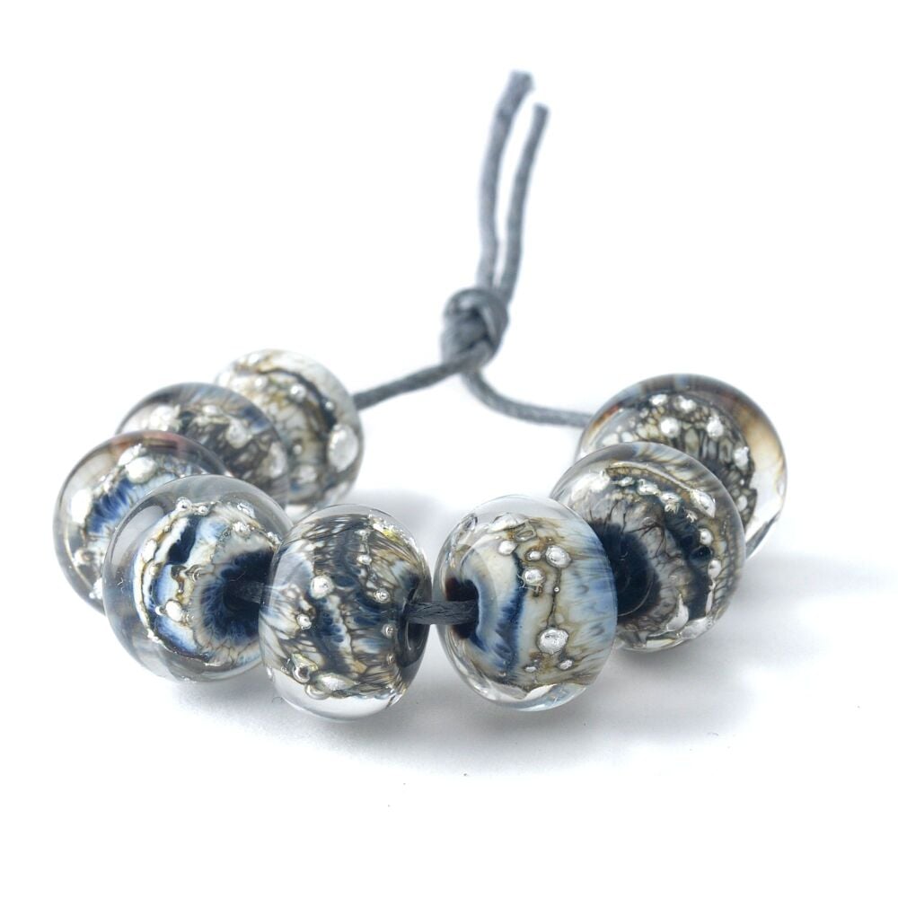 Dark Silver Lampwork Glass Bead Set