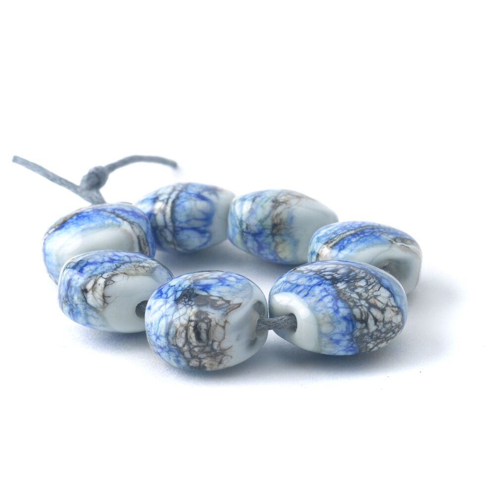 Mottled Stone Handmade Lampwork Glass Pressed Bead Set