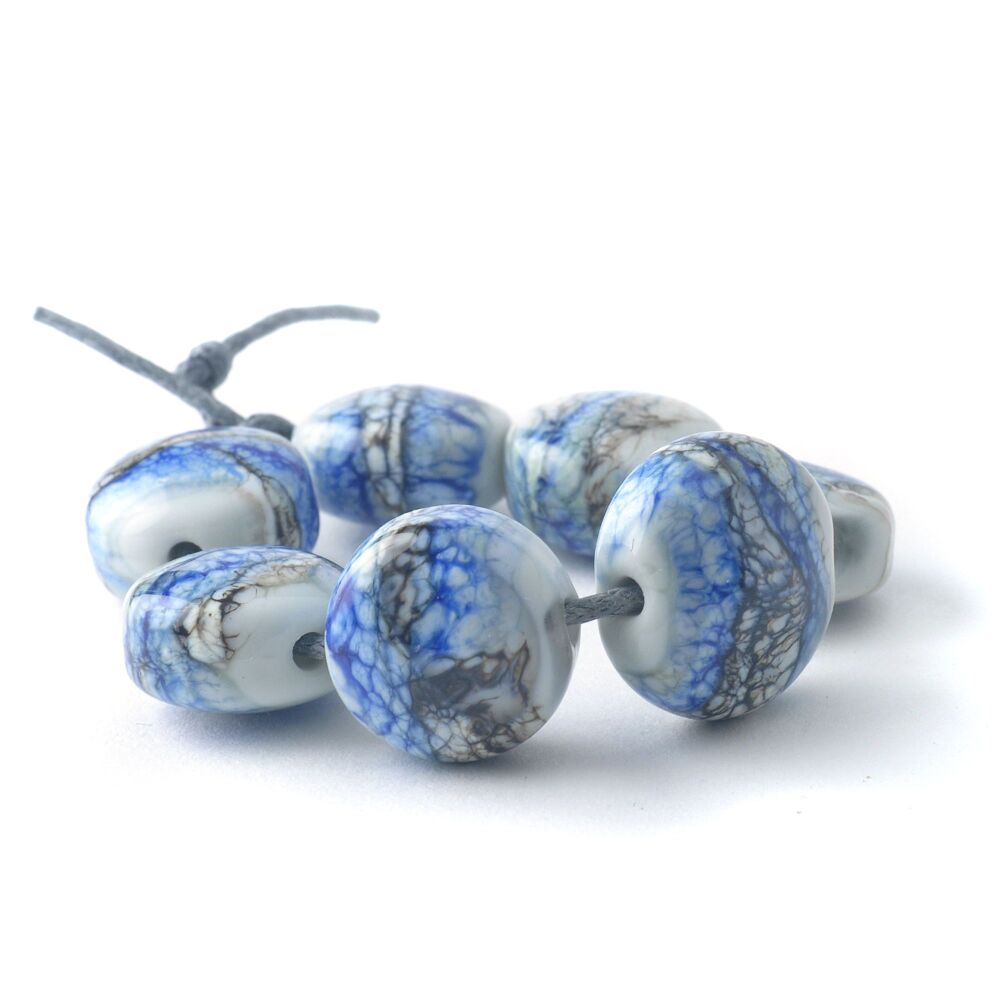 Mottled Stone Handmade Lampwork Glass Pressed Bead Set